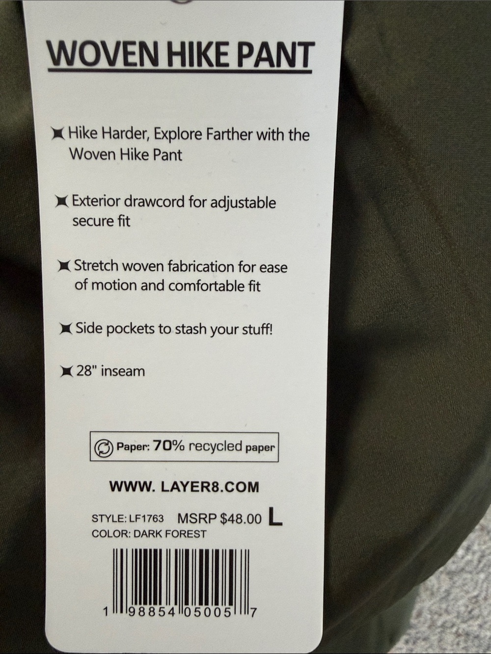 Layer8 Olive Green Utility Jogger Woven Hike Hiking Active Pants Sz L NWT - Picture 12 of 12